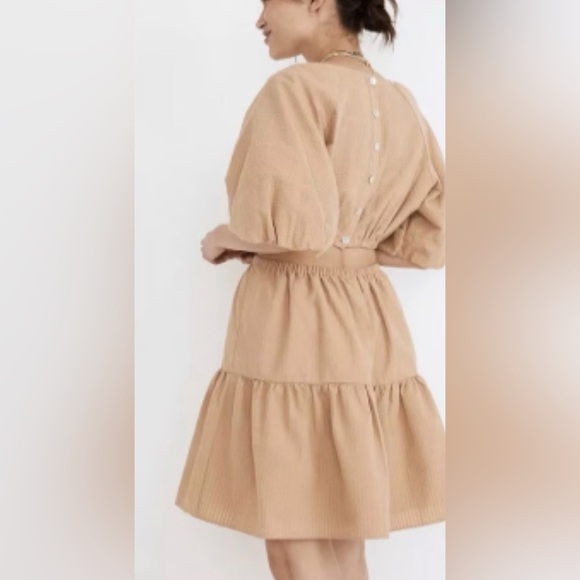 Madewell Seersucker Puff-Sleeve Cutout Mini Dress size medium - Picture 3 of 3